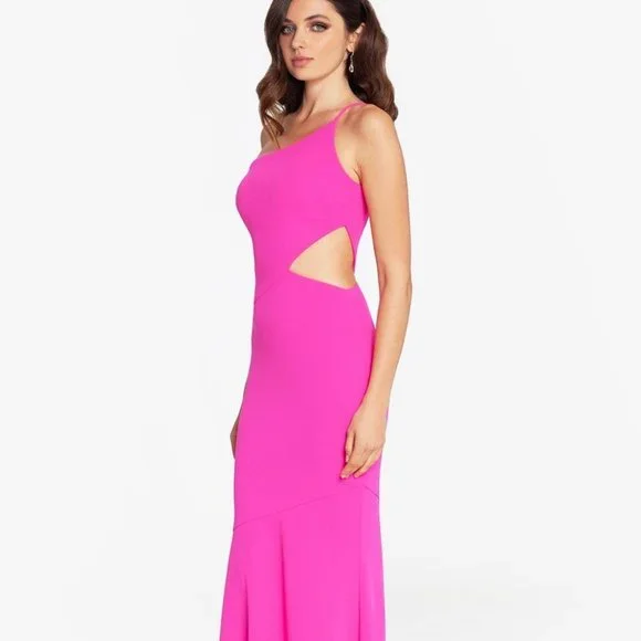 BETSY & ADAM One-Shoulder Side-Cutout Gown Pink Size 4 - Picture 3 of 6